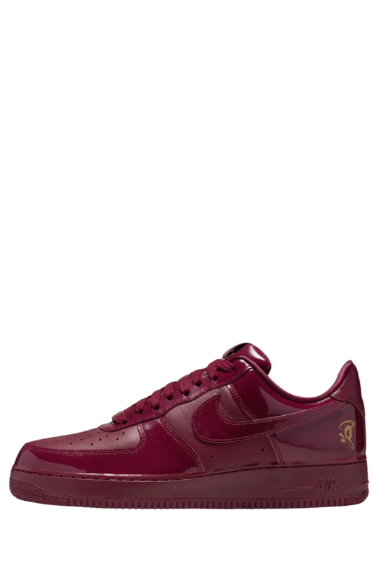 Syna World x Nike Air Force 1 Low Red Patent Leather Sneakers by Central Cee side profile view